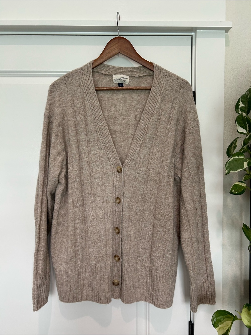 Universal Thread Beige/Taupe Ribbed Button-Up Cardigan